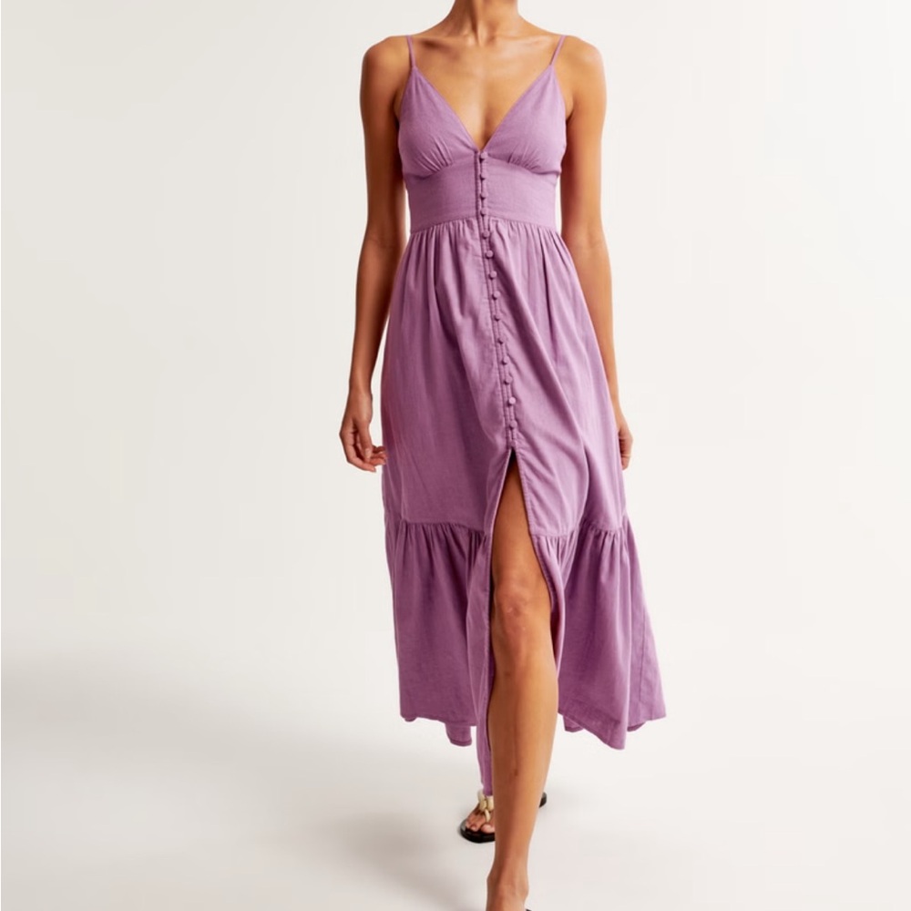Abercrombie Linen-Blend Button-Through Maxi Dress NWT